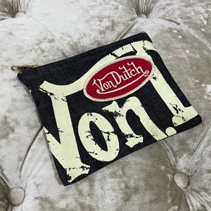 Von Dutch Mini Denim Bag Brass Zipper Large Logo Print & Red VD Embroidery Patch